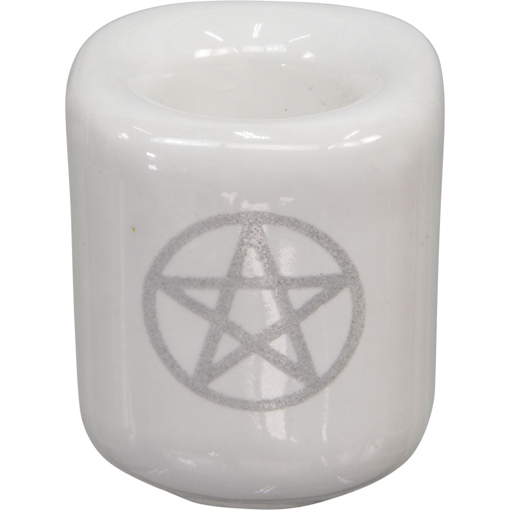 White With Silver Pentagram chime candle holder