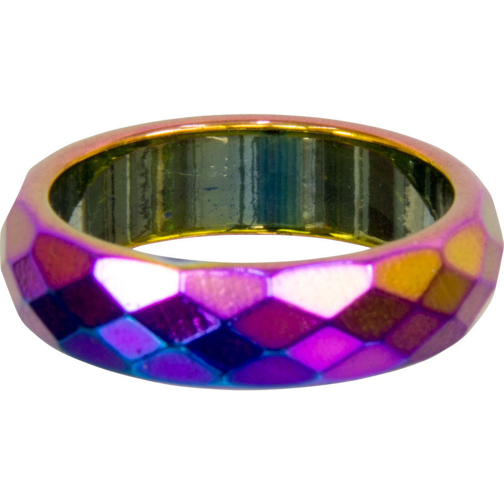 Rainbow Hematite Ring Faceted Band Magnetic
