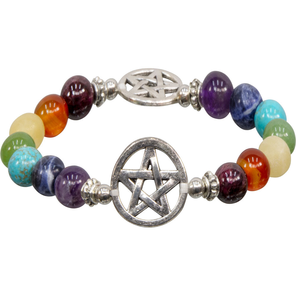 7 Chakra Elastic Bracelet w/ Pentacle