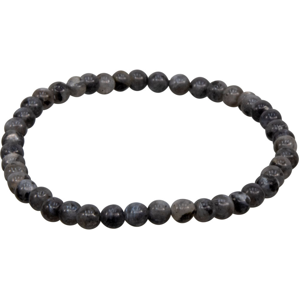 Elastic Bracelet 4mm Round Beads - Black Labradorite