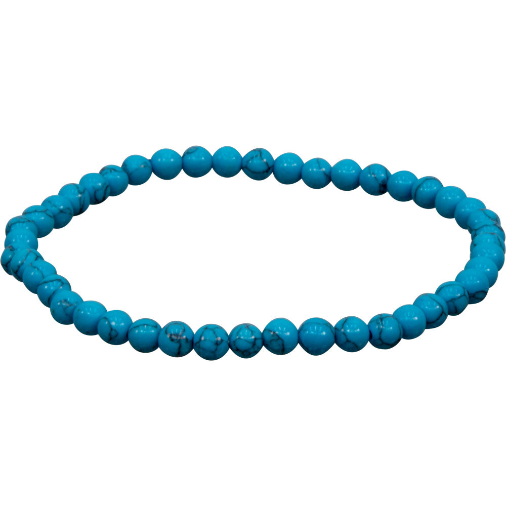 Elastic Bracelet 4mm Round Beads - Dyed Howlite- Turquoise Color