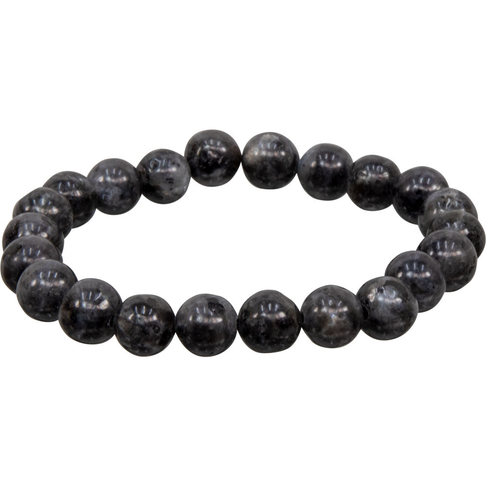 Elastic Bracelet 8mm Round Beads - Black Labradorite/Larvakite
