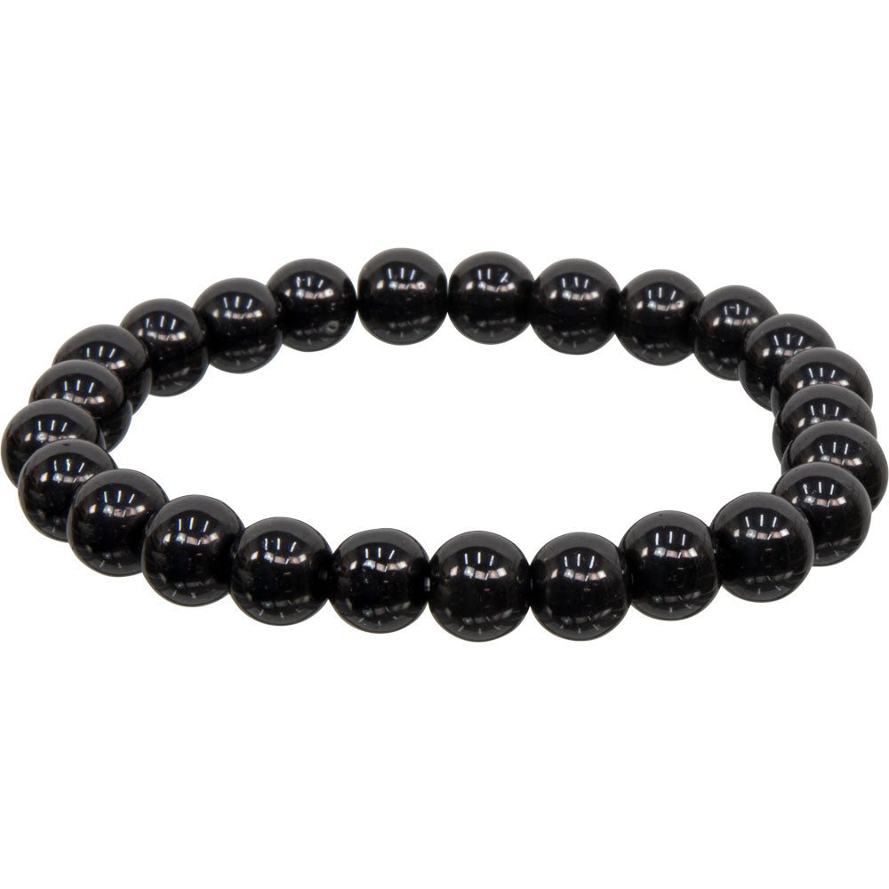 Elastic Bracelet 8mm Round Beads - Black Obsidian