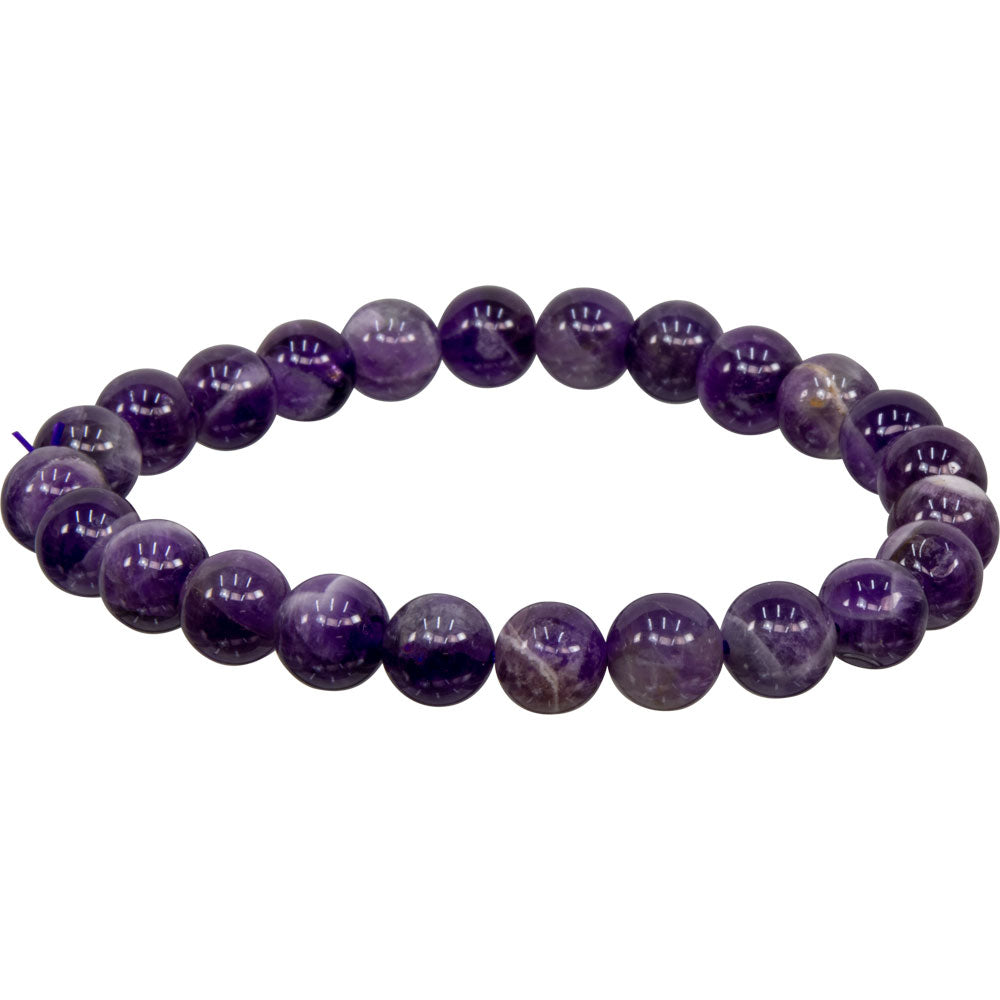 Elastic Bracelet 8mm Round Beads - Chevron Amethyst