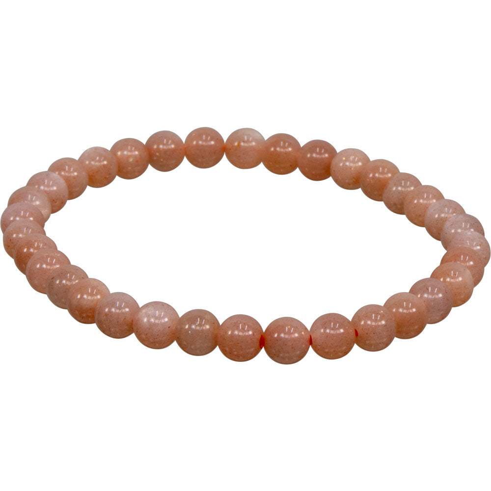 Elastic Bracelet 5-7mm Round Beads - Peach Moonstone