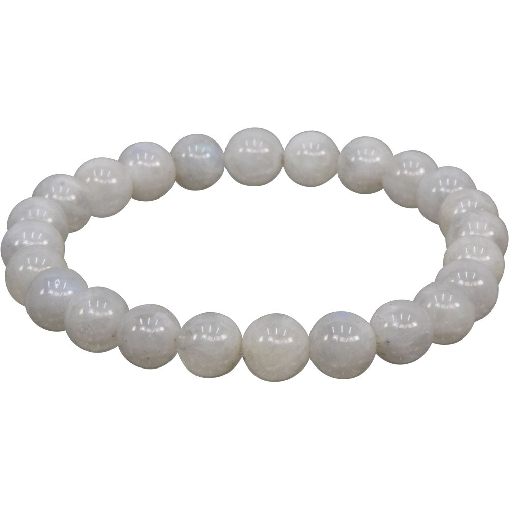 Elastic Bracelet 6-8mm Round Beads - Rainbow Moonstone