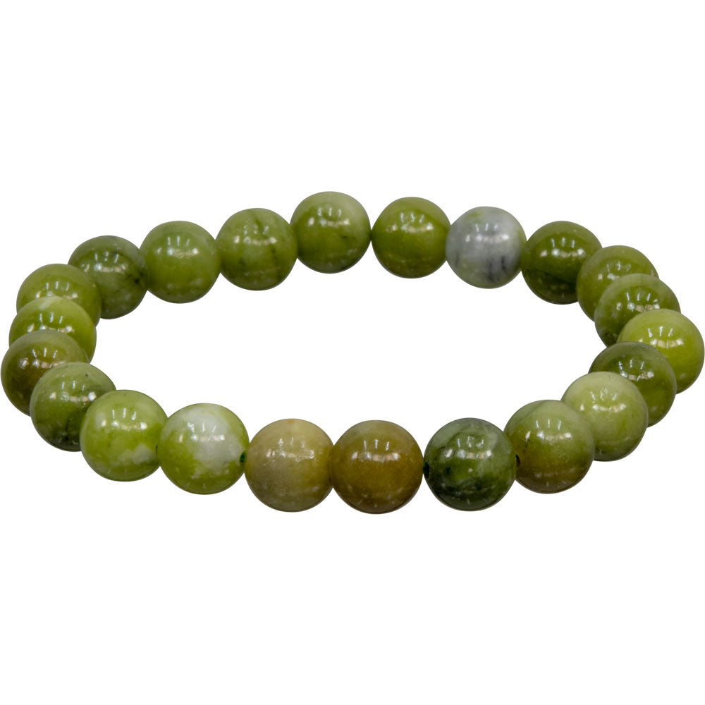 Elastic Bracelet 8mm Round Beads - Chinese Jade