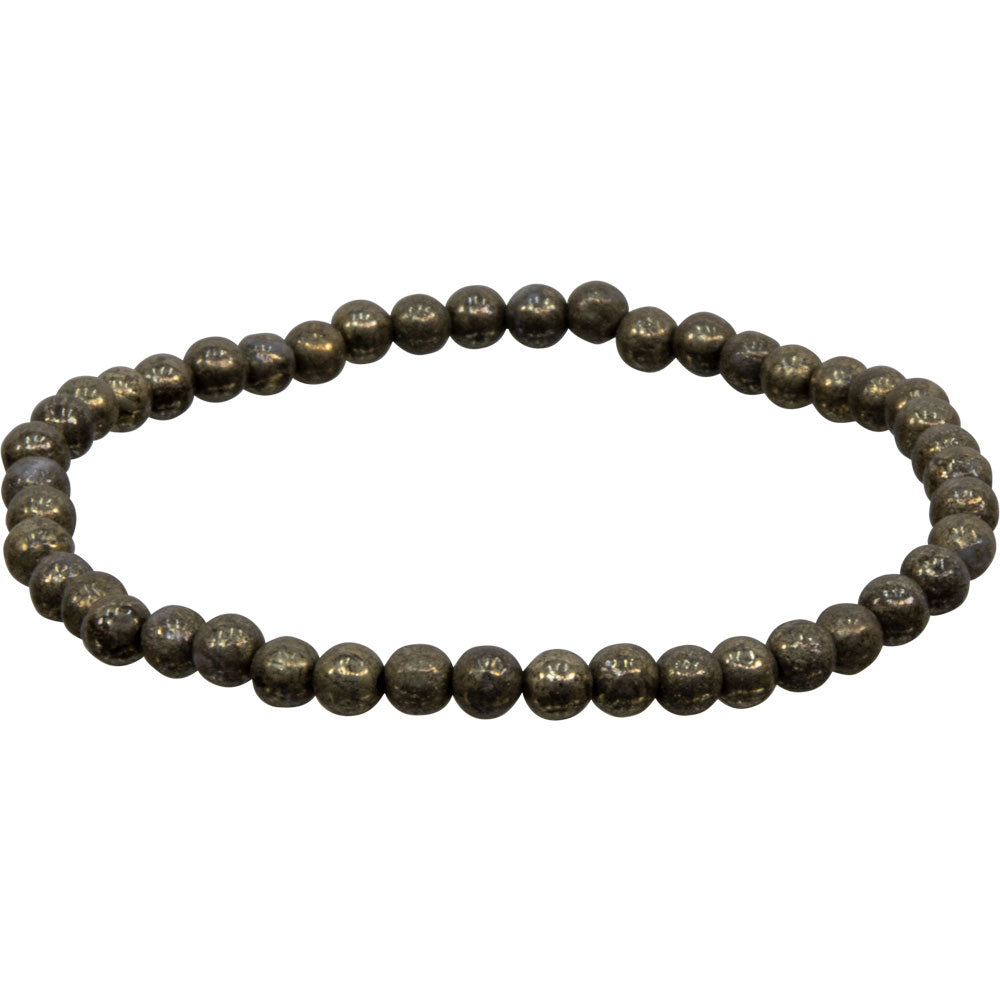 Elastic Bracelet 4mm Round Beads - Pyrite