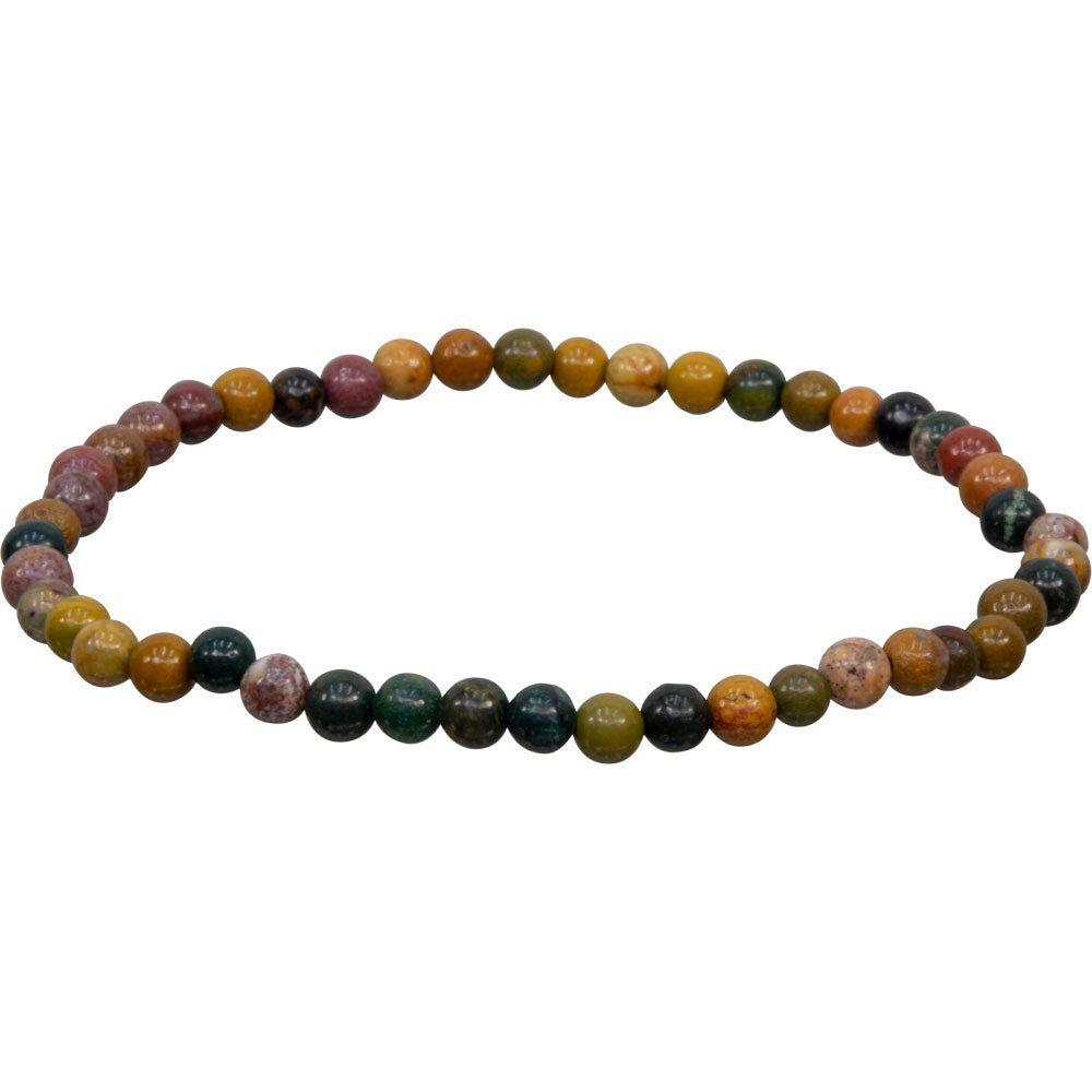 Elastic Bracelet 4mm Round Beads - Ocean Jasper