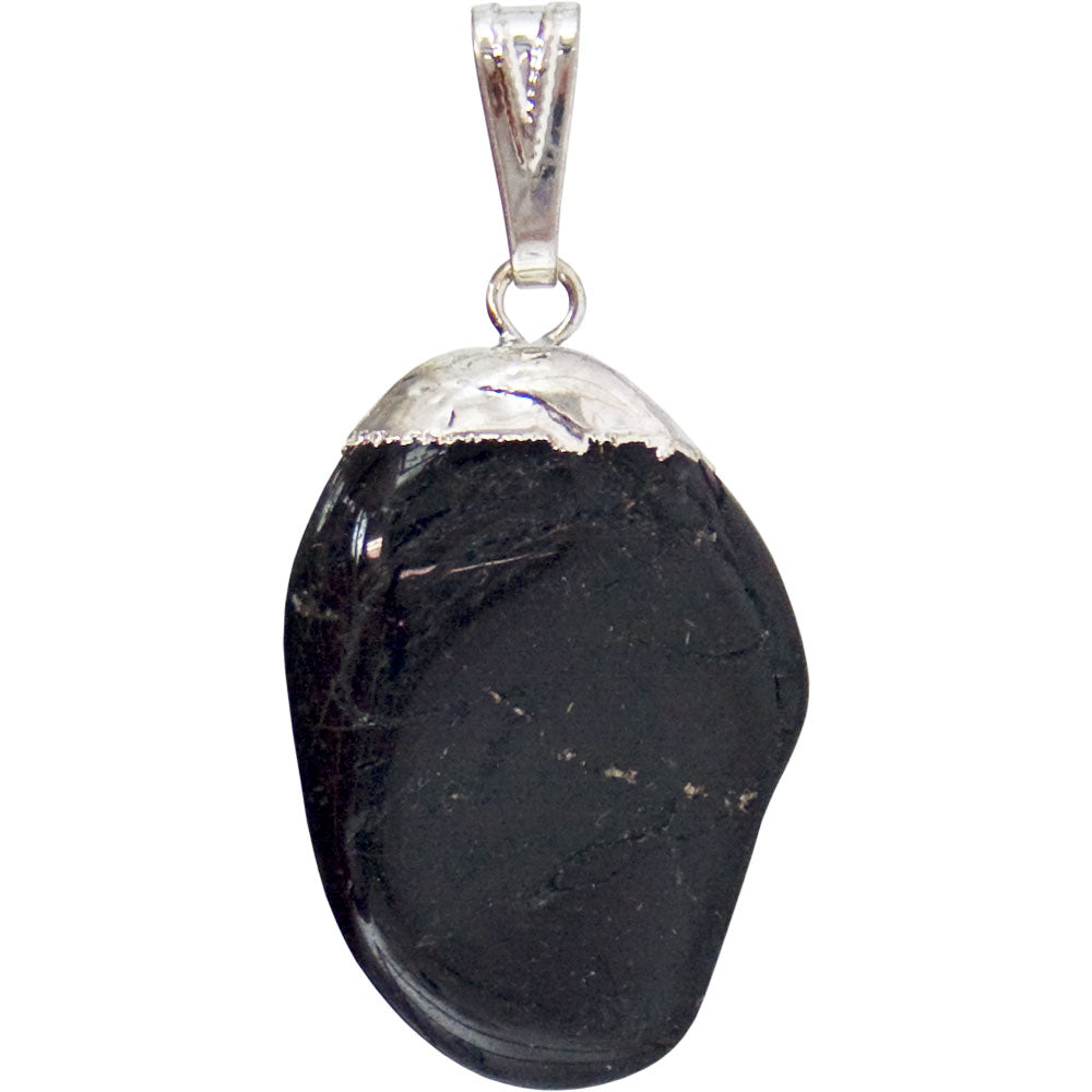 Tumbled Stone Pendant Black Tourmaline W/ Silver Cap