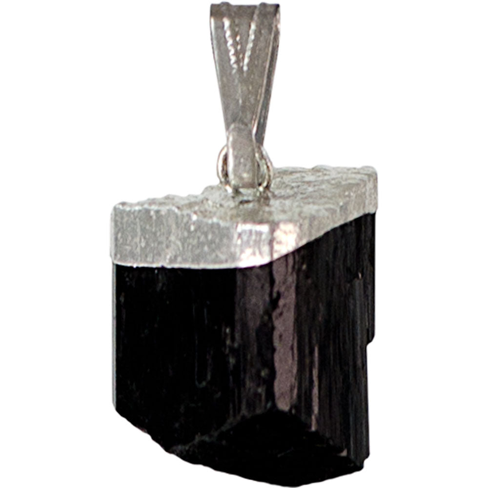 Black Tourmaline Rough w/ Silver Cap Pendant
