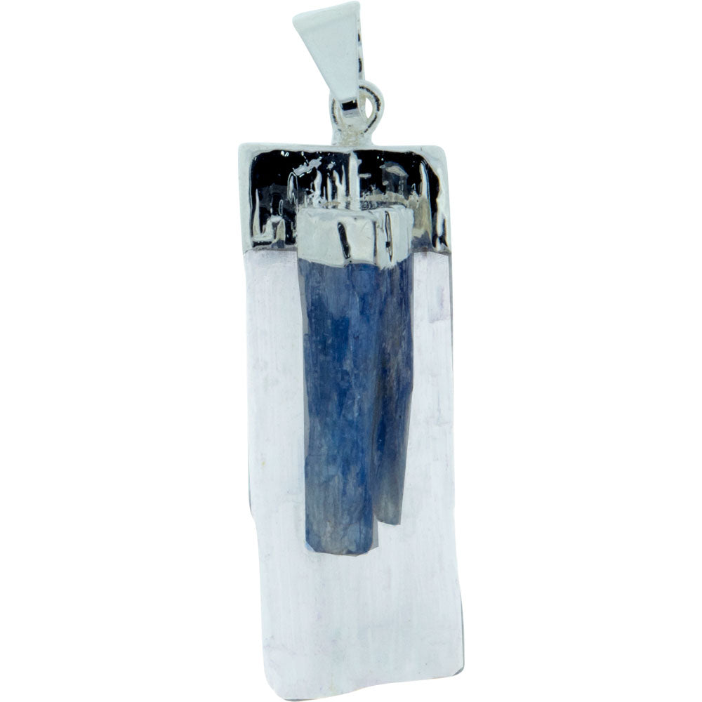 Selenite w/ Kyanite with Silver Cap Pendant