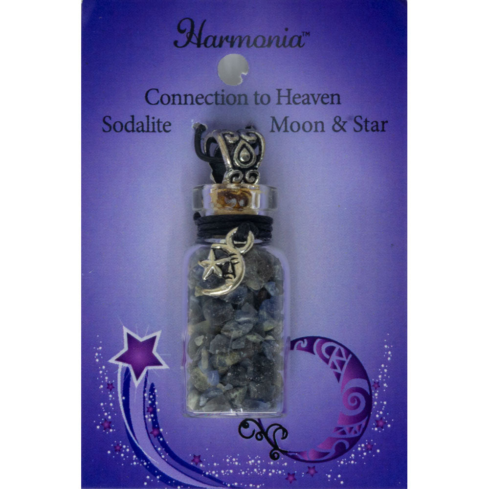 Gemstone Chip Bottle Necklace - Sodalite w/ Moon & Star
