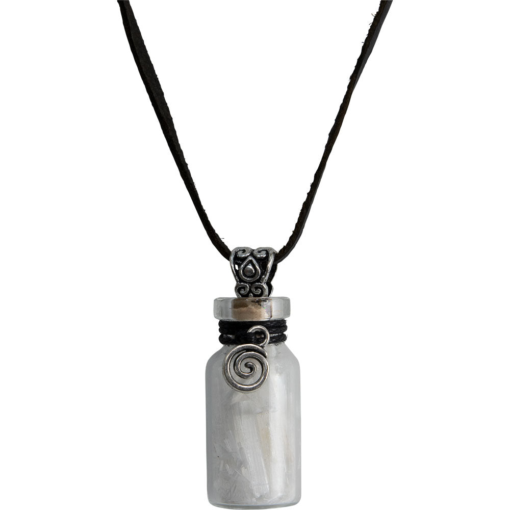 Gemstone Chip Bottle Necklace - Selenite w/ Spiral