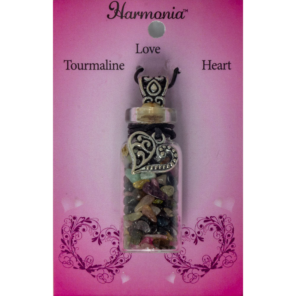 Gemstone Chip Bottle Necklace - Tourmaline w/ Heart