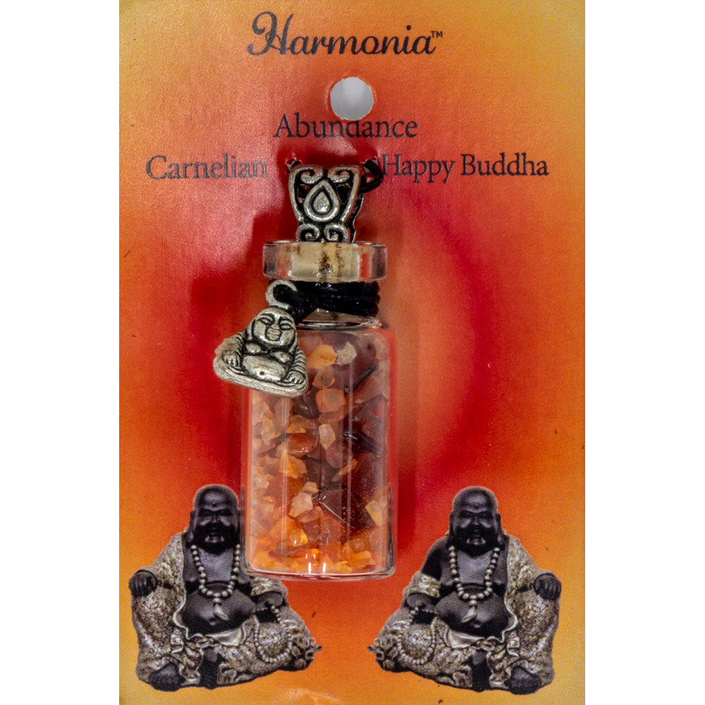 Gemstone Chip Bottle Necklace - Carnellian w/ Happy Buddha