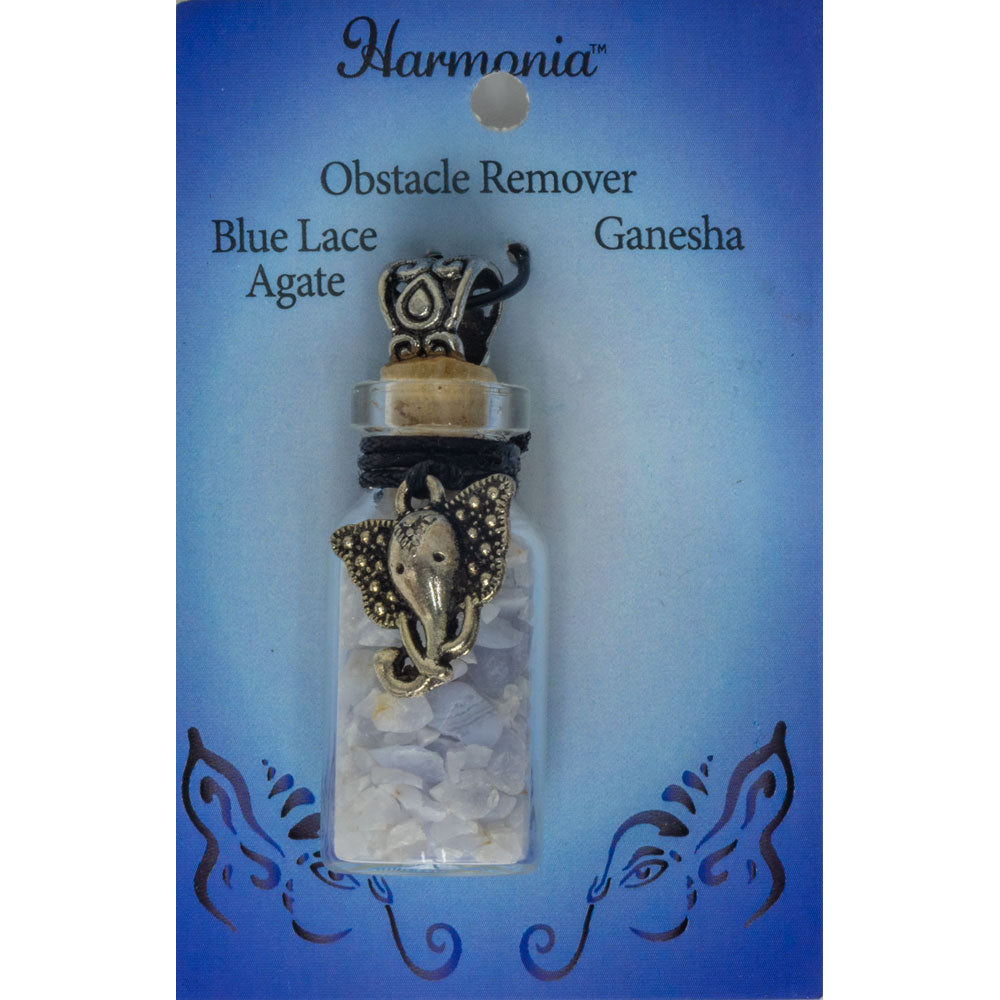 Gemstone Chip Bottle Necklace - Blue Lace Agate w/ Ganesha