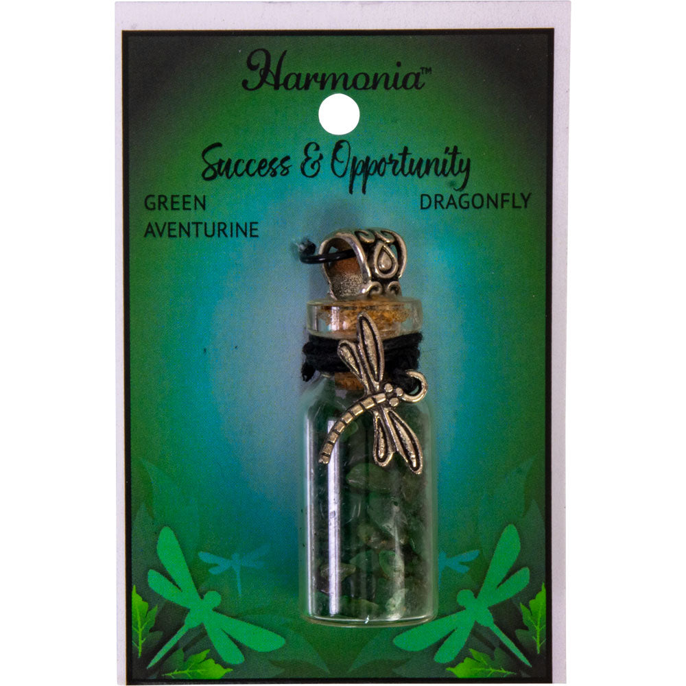 Gemstone Chip Bottle Necklace - Green Aventurine w/ Dragonfly