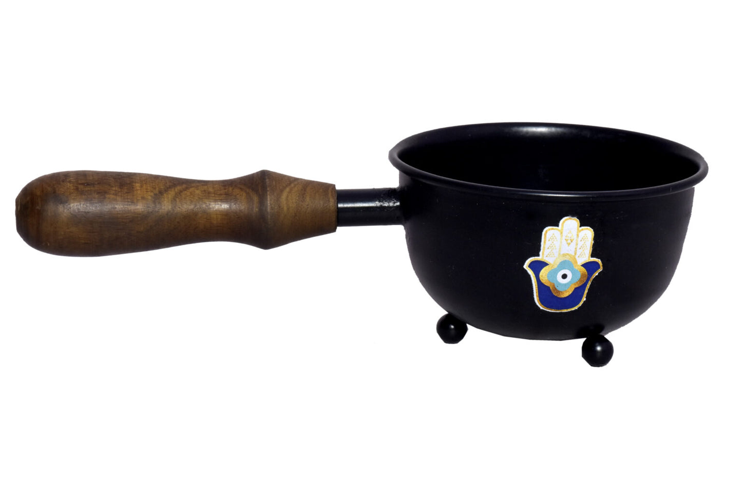 3" Hamsa Hand Metal Smudge Pot With Handle