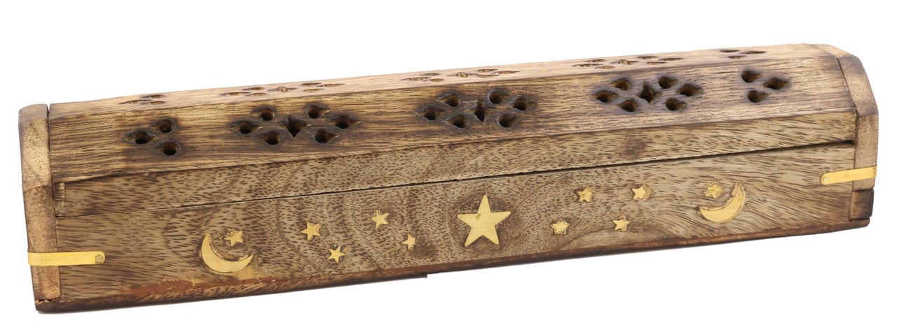 12" Moon & Star Wooden Incense Coffin Box