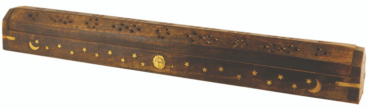 20" Wooden Incense Coffin Box (sun, moon & stars)