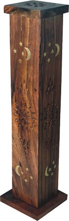 12" Wooden Incense Tower - Moon & Stars - 65171