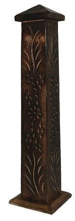 12" Wooden Incense Tower - Floral Design - 65190B