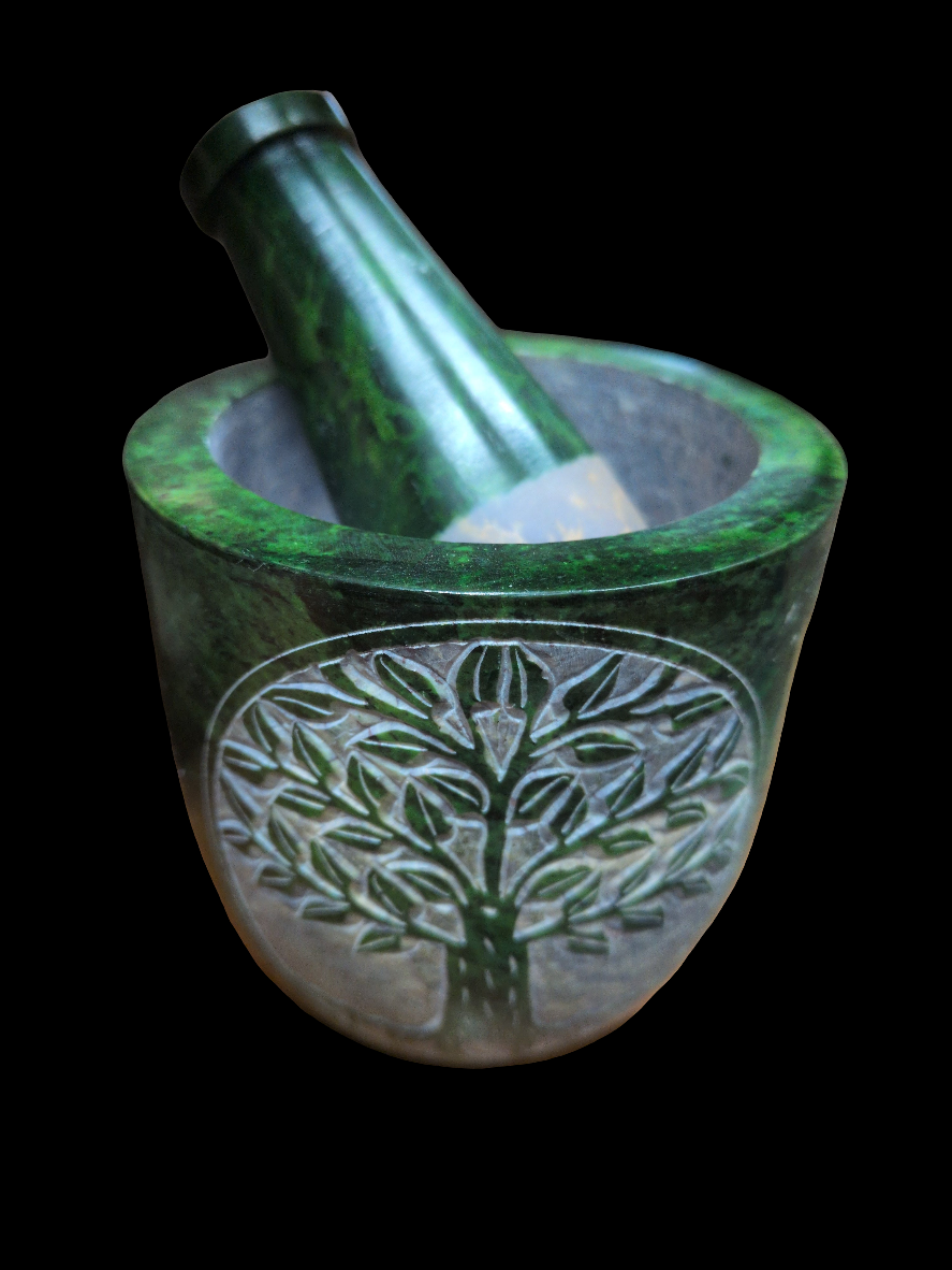 3.5" Green Dyed Stone Tree of Life Mortor and Pestal