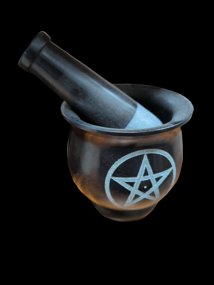 4" Black Pentagram Mortor and Pestal