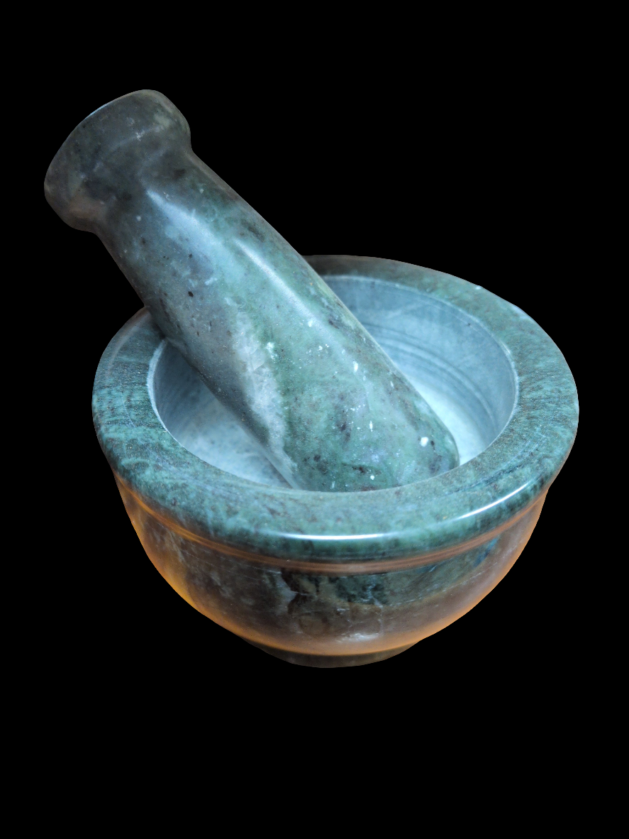 3.5" Fossil Green Marble Mortor and Pestal