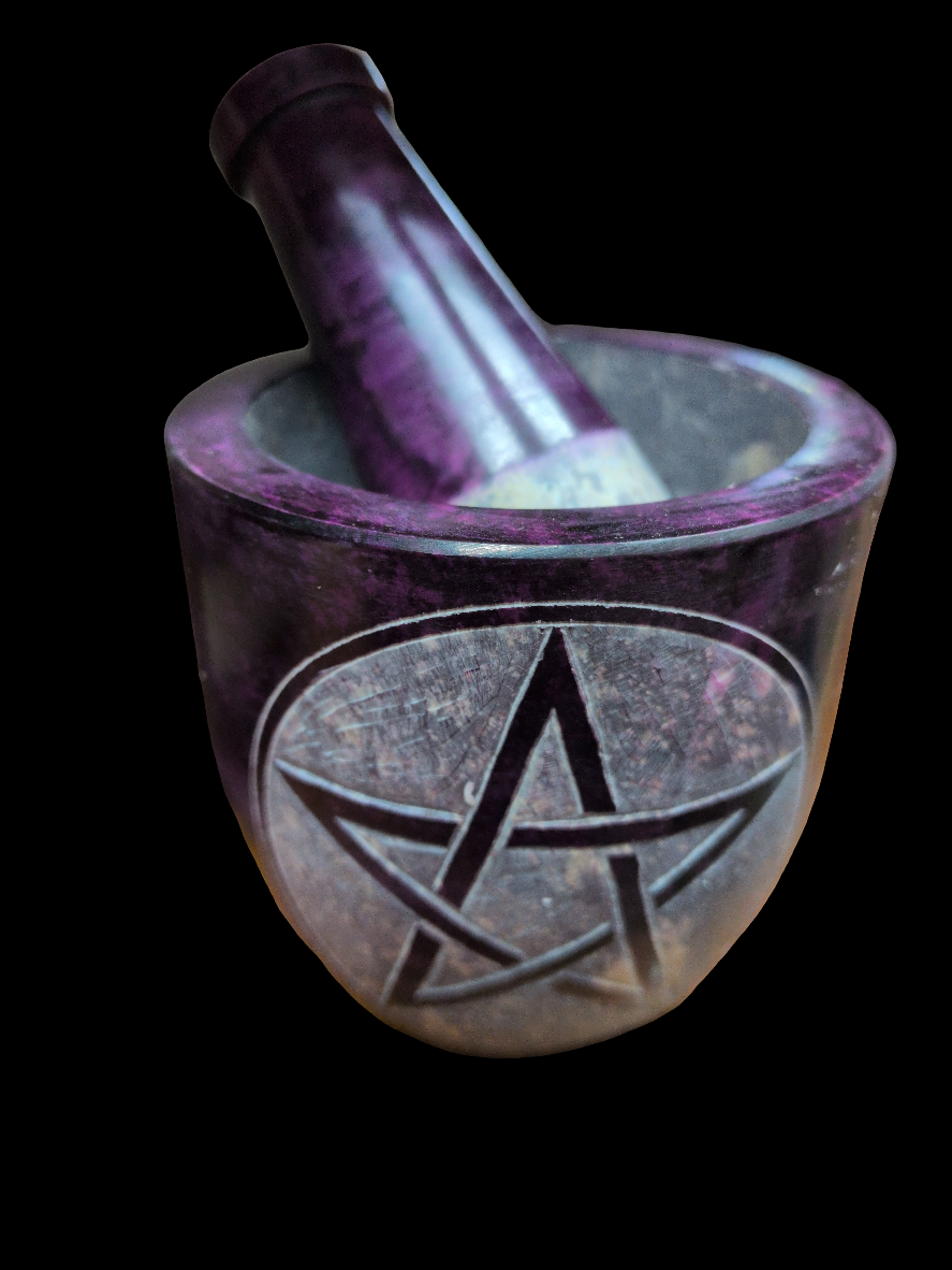 3.5" Purple Dyed Stone Pentagram Mortor and Pestal