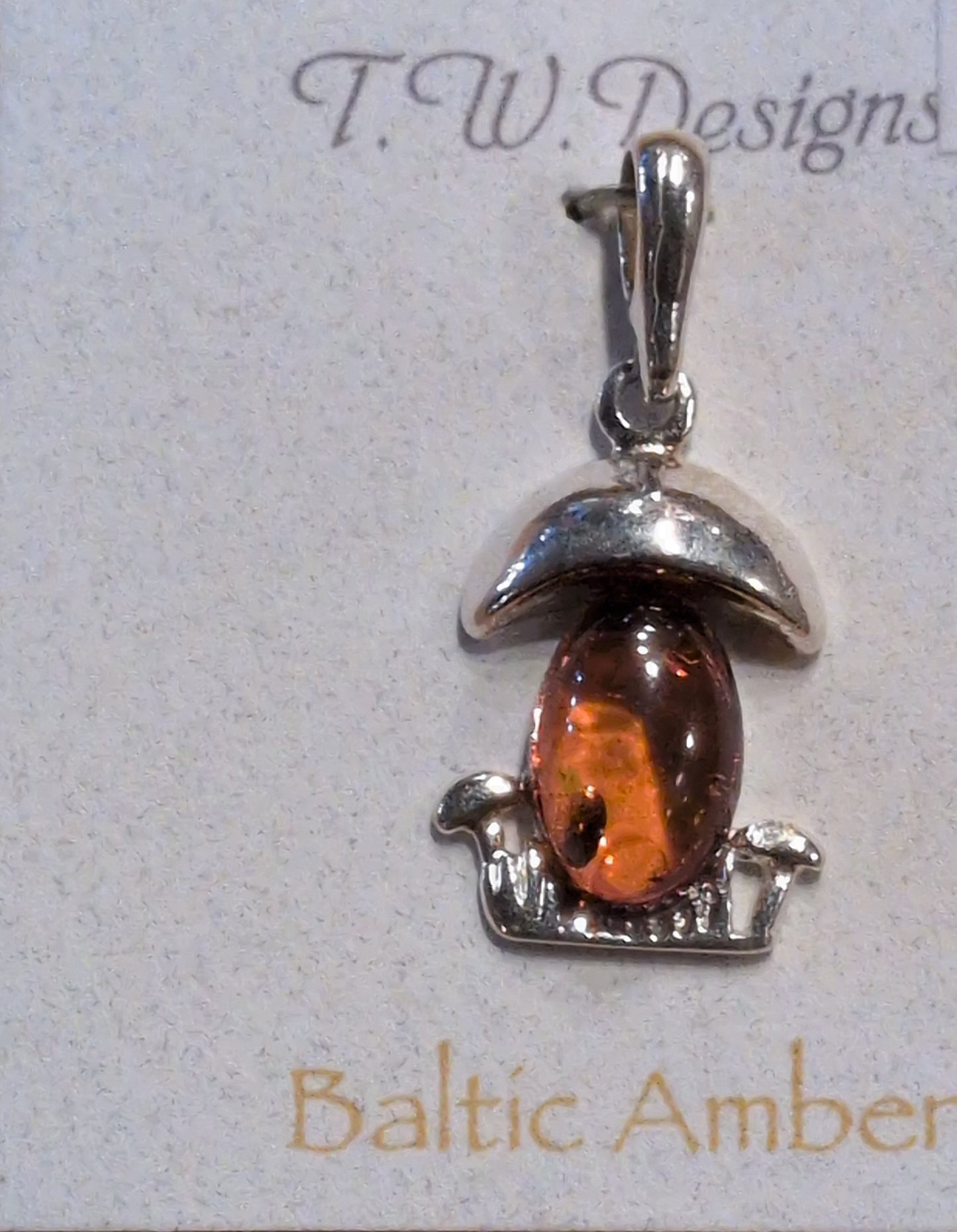 Mushroom w/ Baltic Amber Sterling Silver Pendant