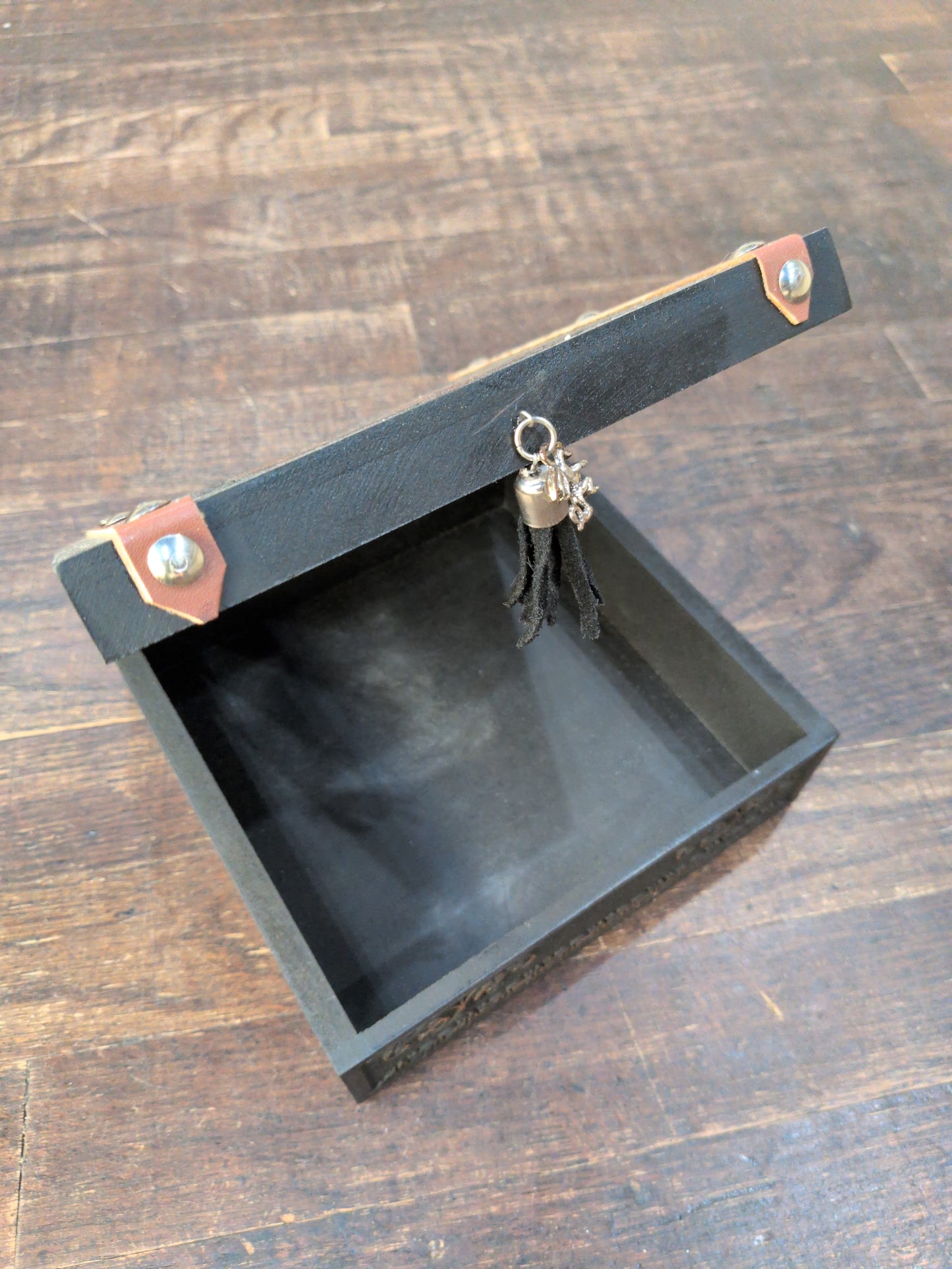 Black Celtic Dragon wood/Leather box with tassel