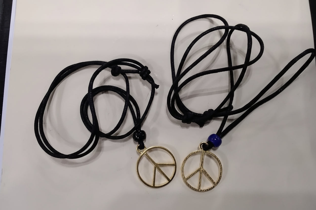 Gold Tone Peace Sign Adjustable Necklace w/Assorted color Bead