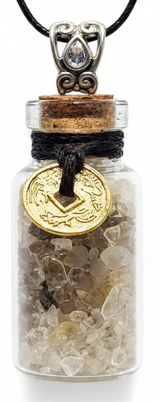 Gemstone Chip Bottle Necklace - Citrine & Pyrite w/Coin