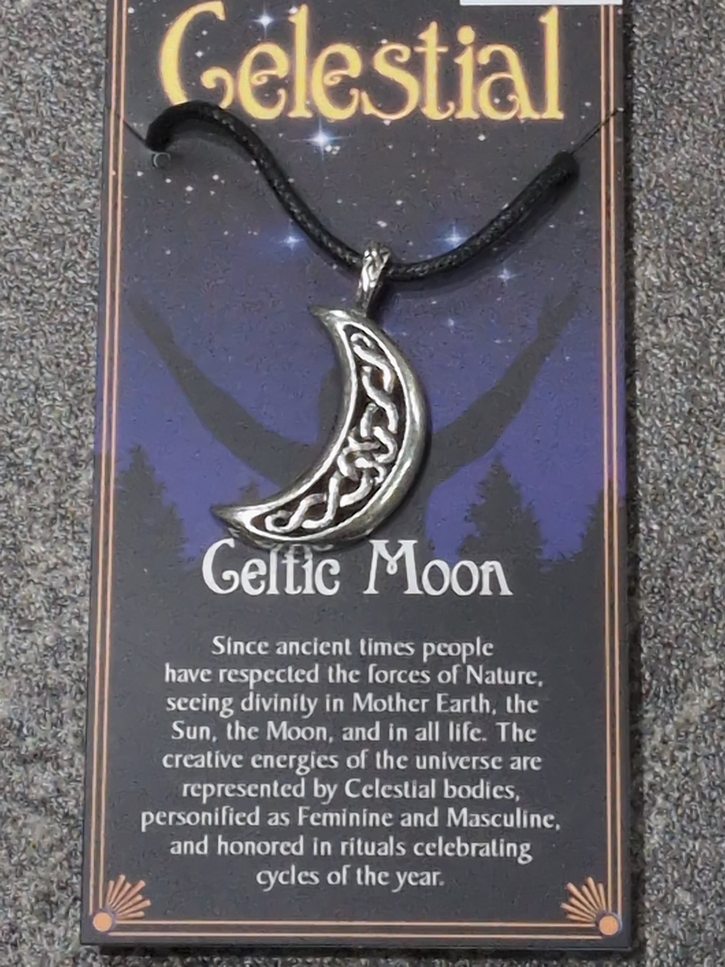 Celestial Collection Celtic Moon Pewter Pendant w/ Leather cord