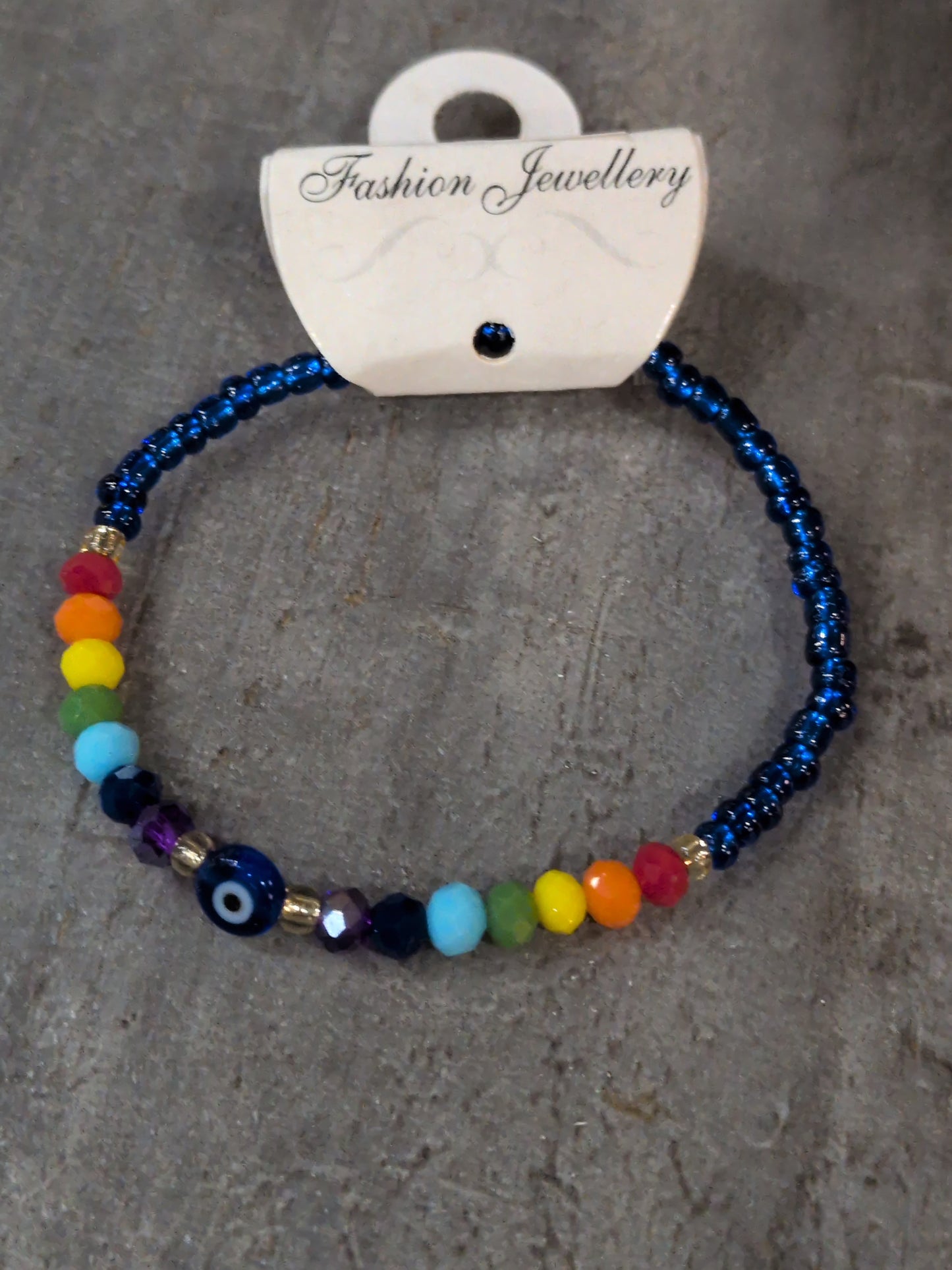 Small Rainbow Beaded Evil Eye bracelet