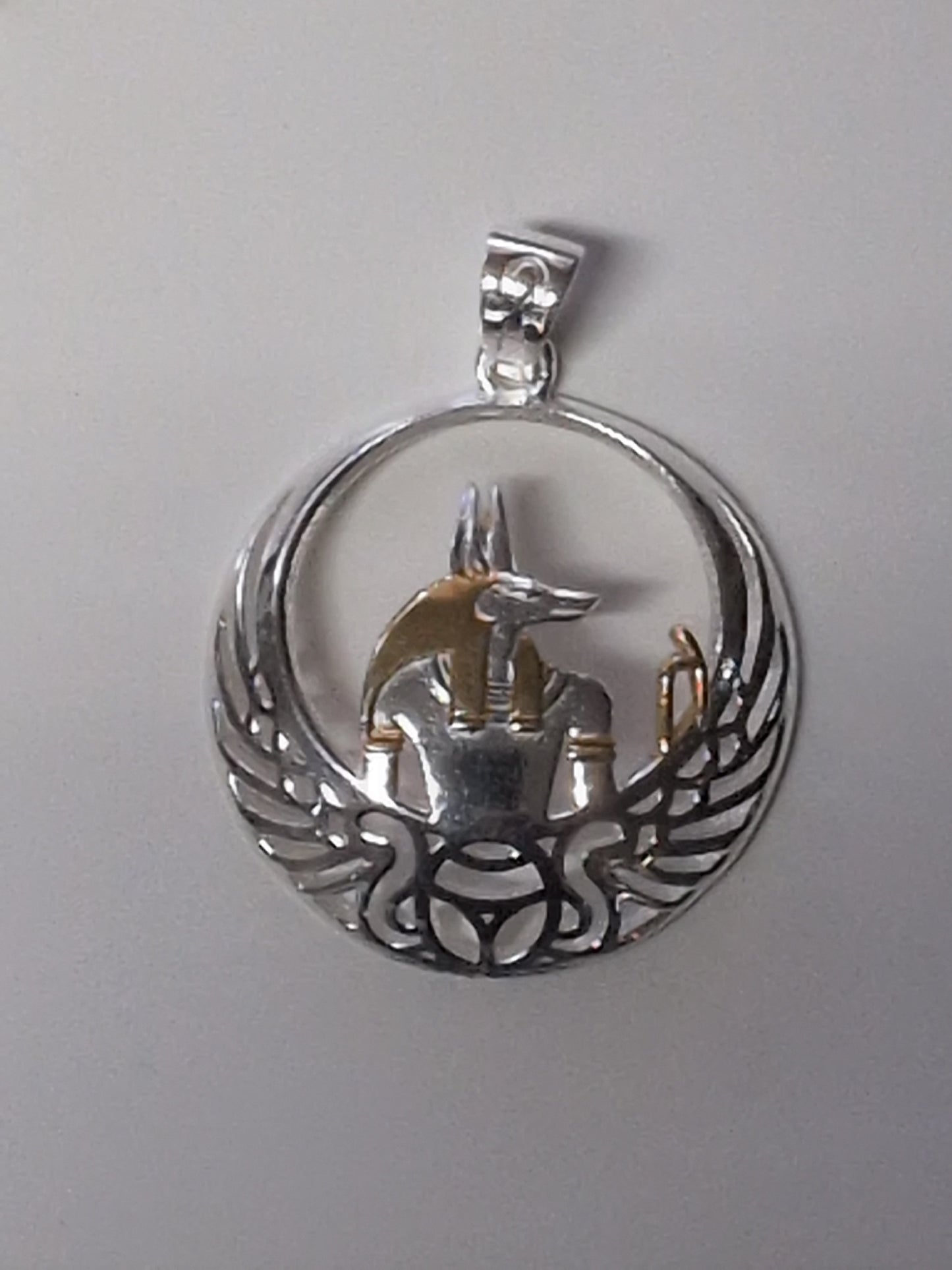 Anubis Sterling Silver Pendant w/ gold accent