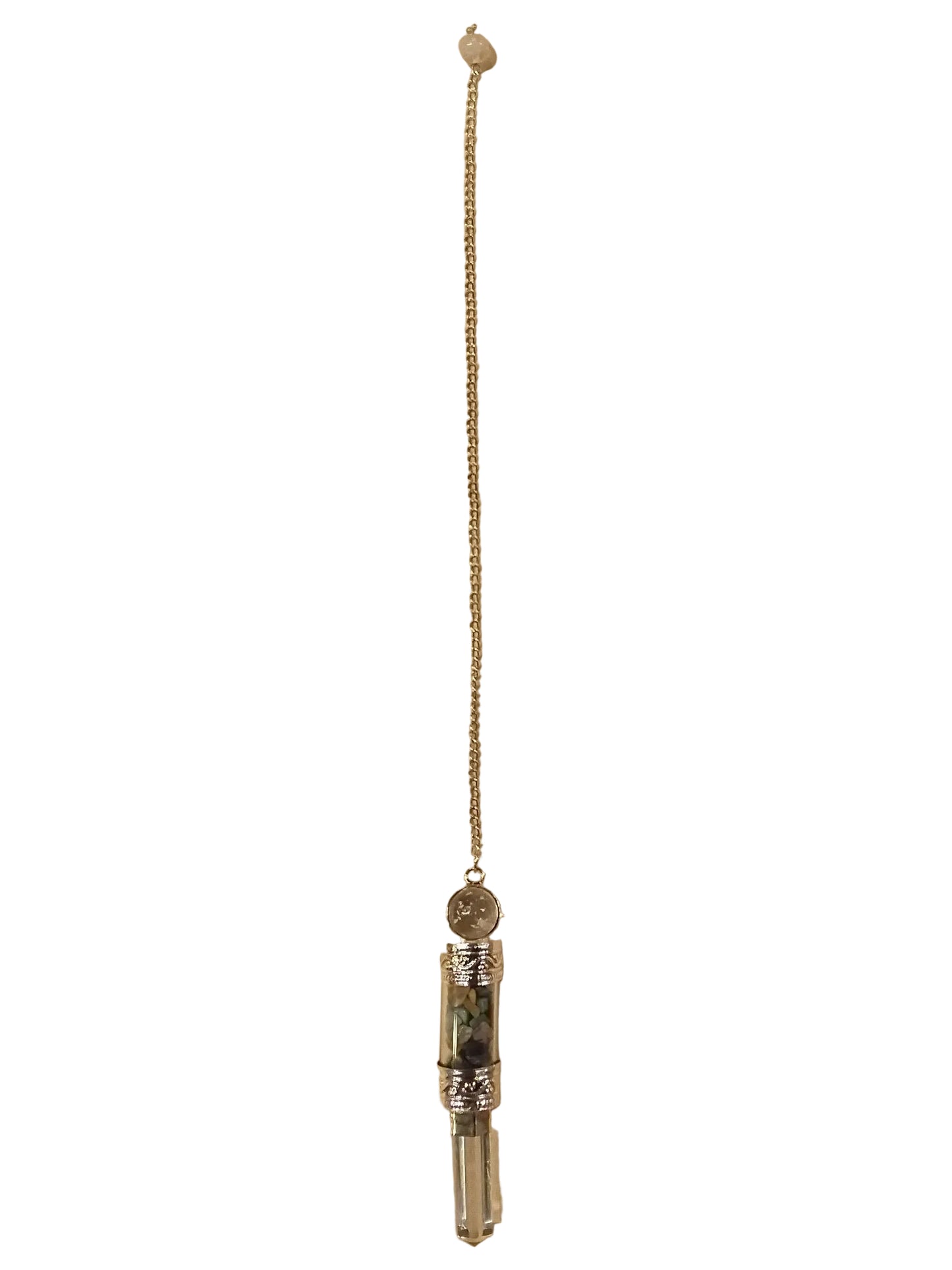 Chakra Chip Stones With Quartz Point Pendulum