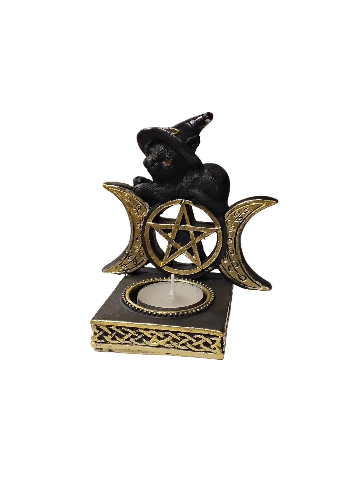 Cat On Triple Moon Tea Light Holder