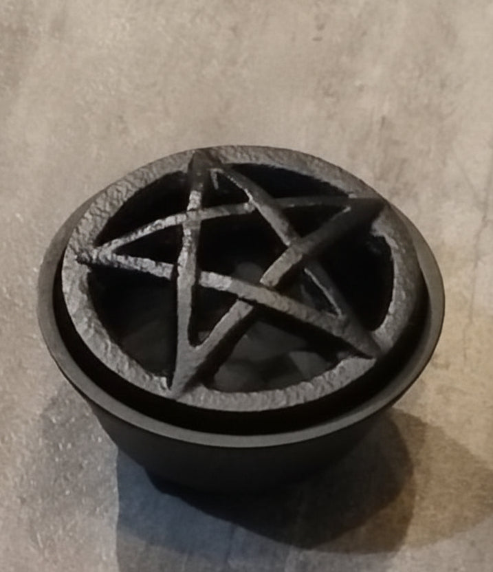 Cast Iron Incense burner w/Pentacle lid
