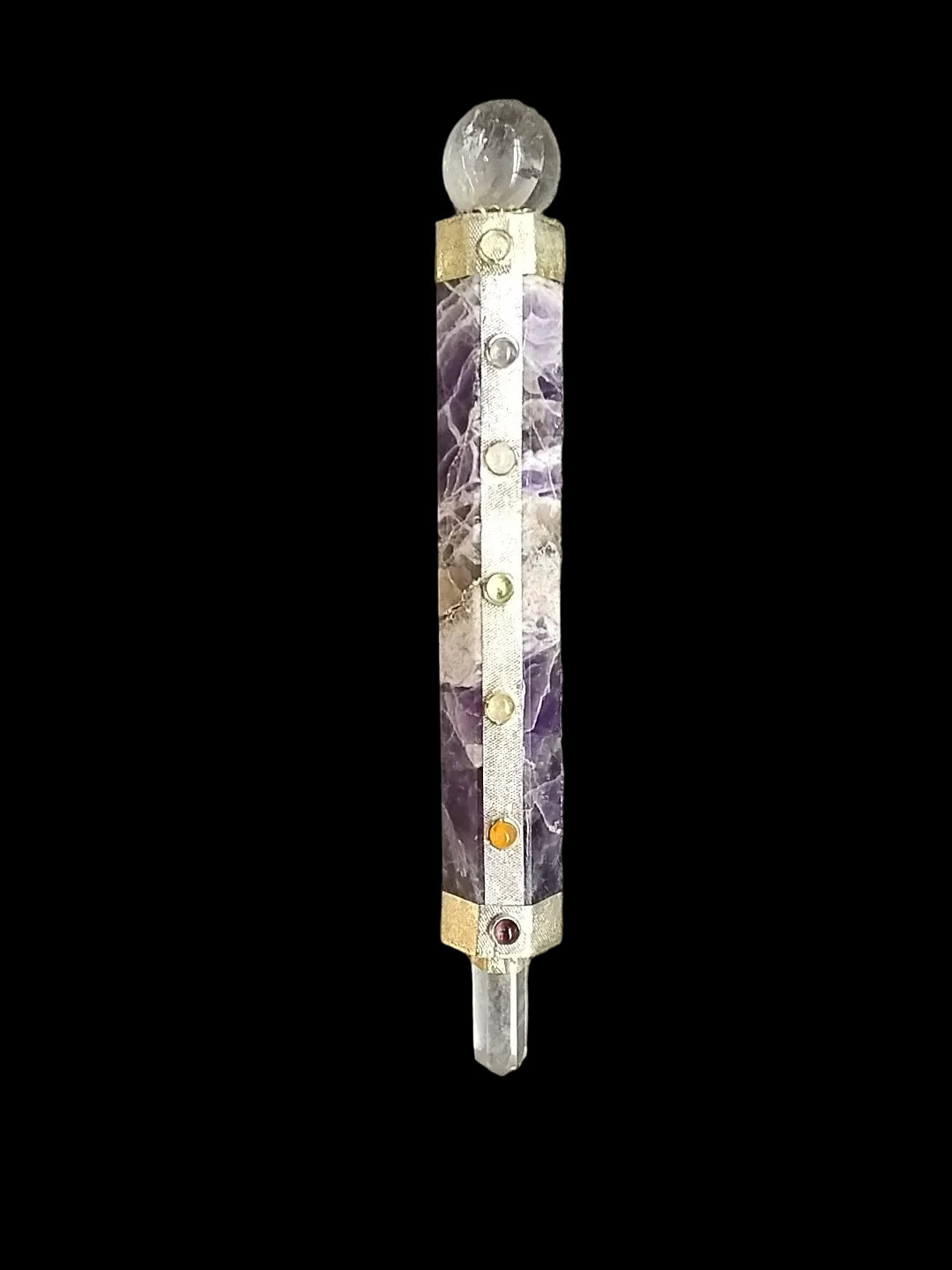 Chevron Amethyst & Clear Quartz Crystal Wand
