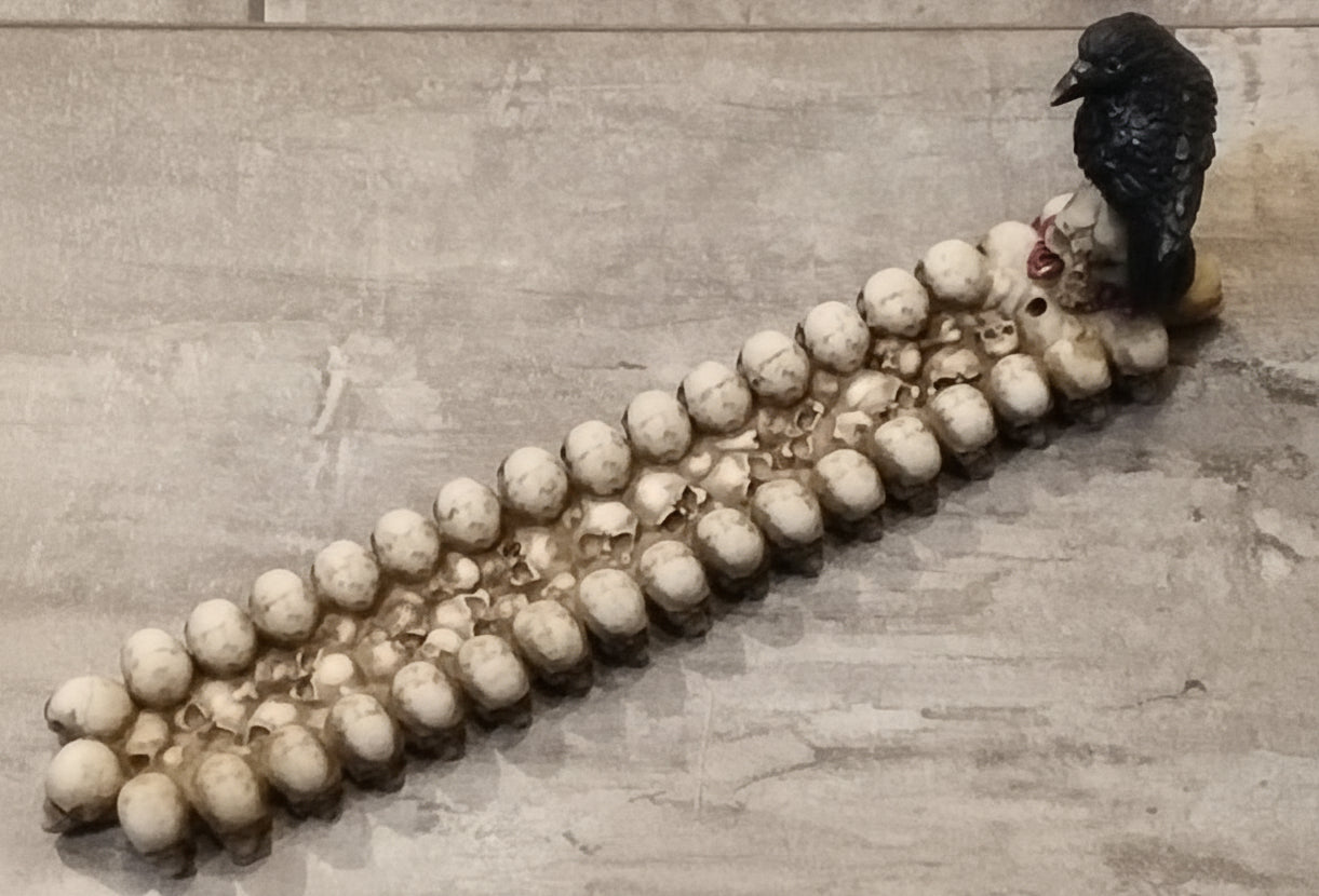 Crow atop Skull mound Incense Burner