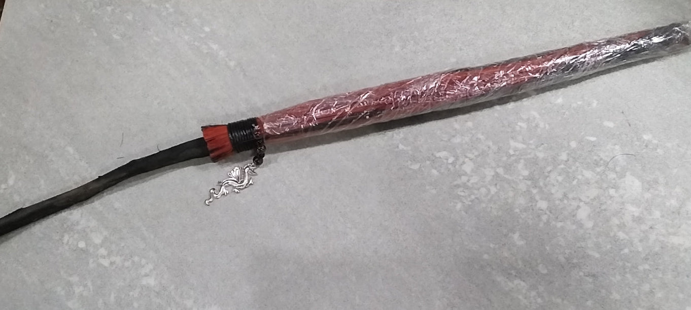 18" Red & Black Broom with Polished Garnet Beeds with Silver Dragon Token