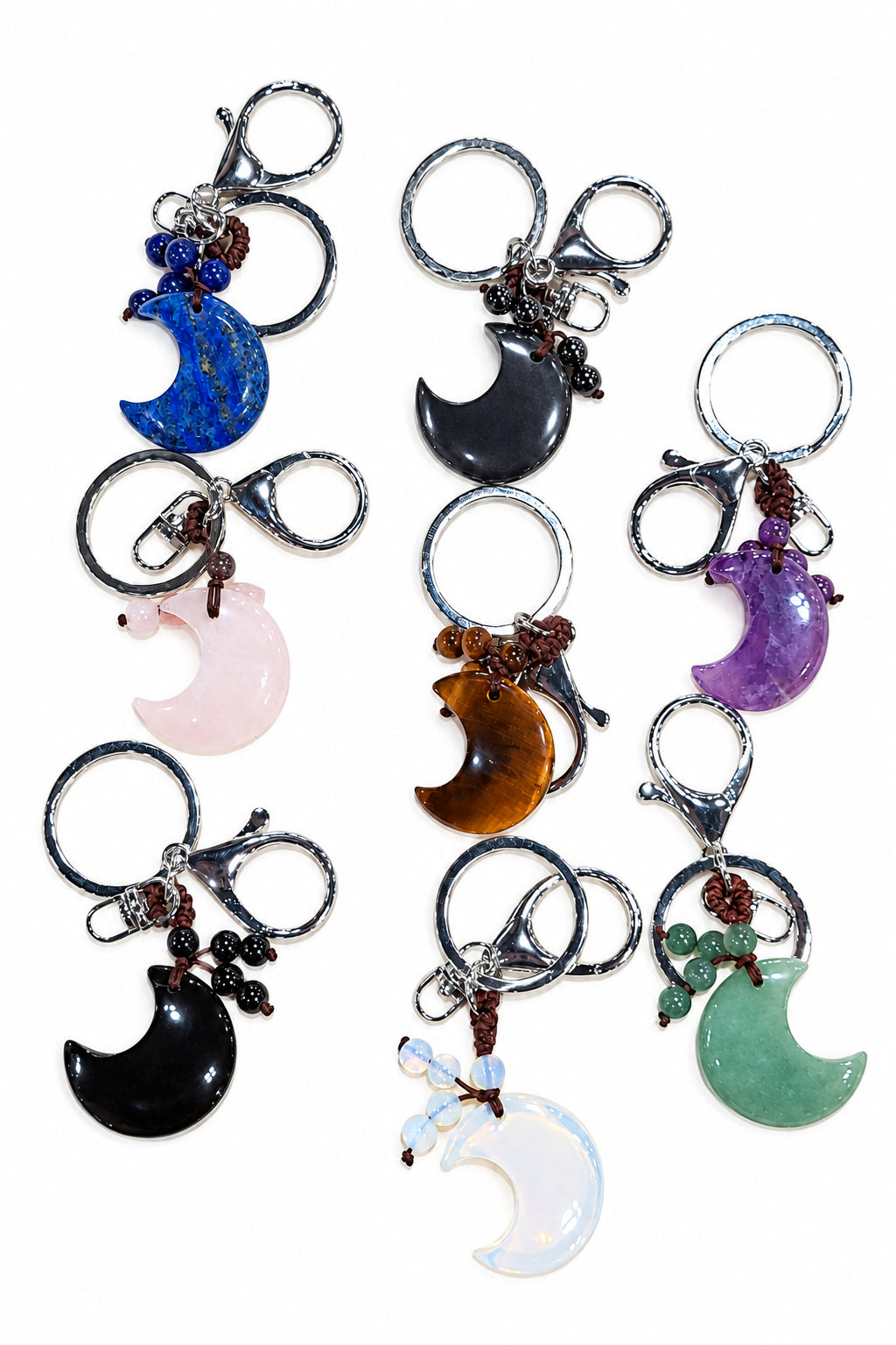 Assorted Gemstone Moon Keychain