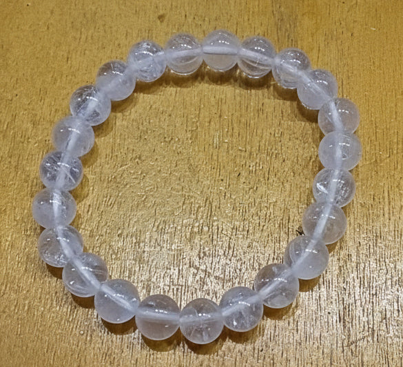 Elastic Bracelet 6-8mm Round Beads - Clear Quartz