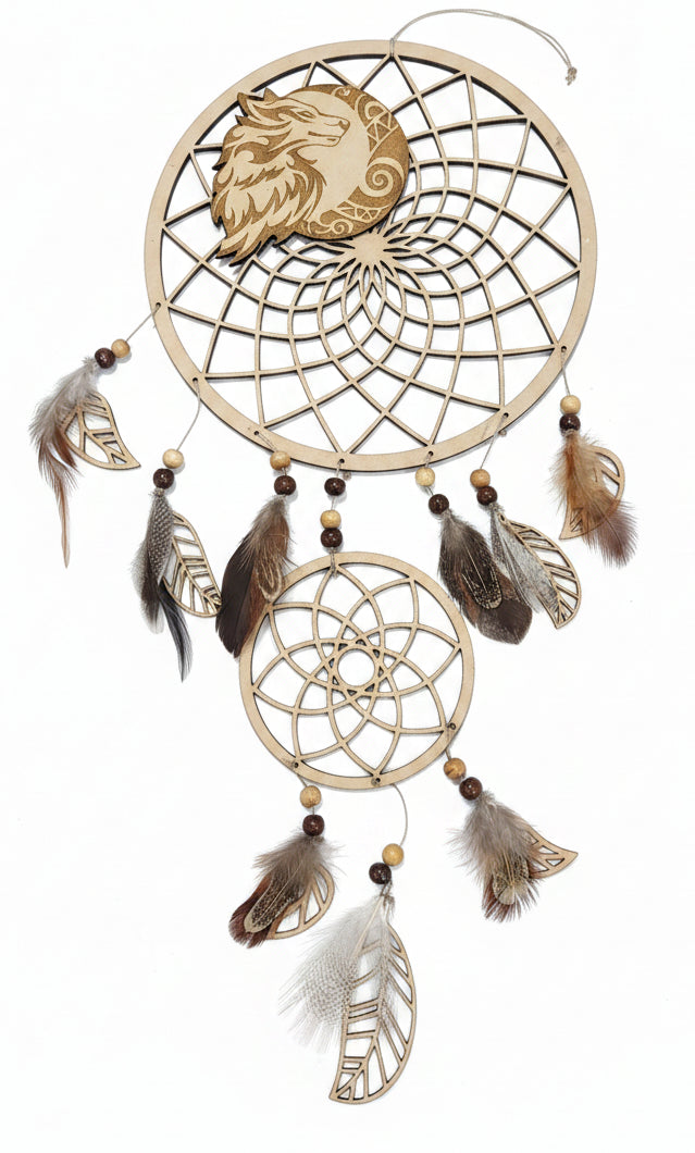 Wooden Lazer Cut Dreamcatcher - Wolf