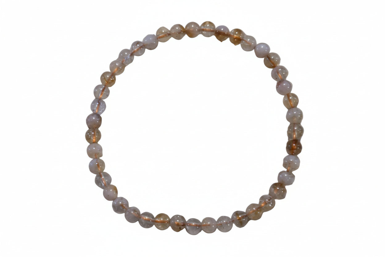 Elastic Bracelet 4mm Round Beads -Citrine