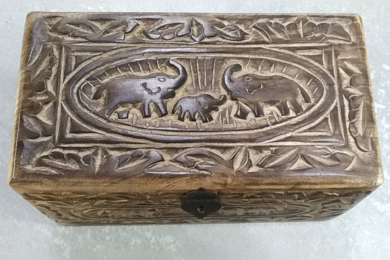 Large Mango Wood Carved Elephant Box