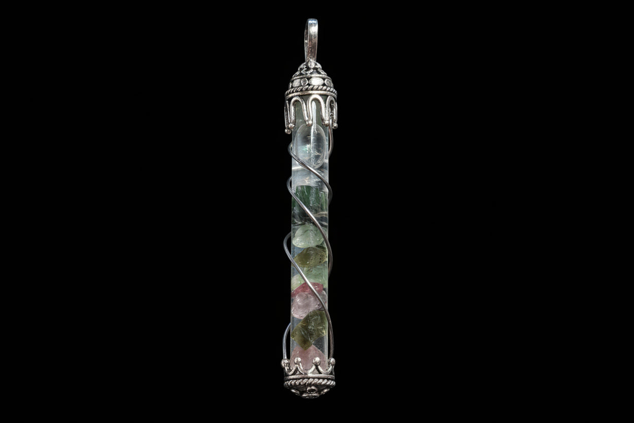 Fused Quartz Vile- Tourmaline
